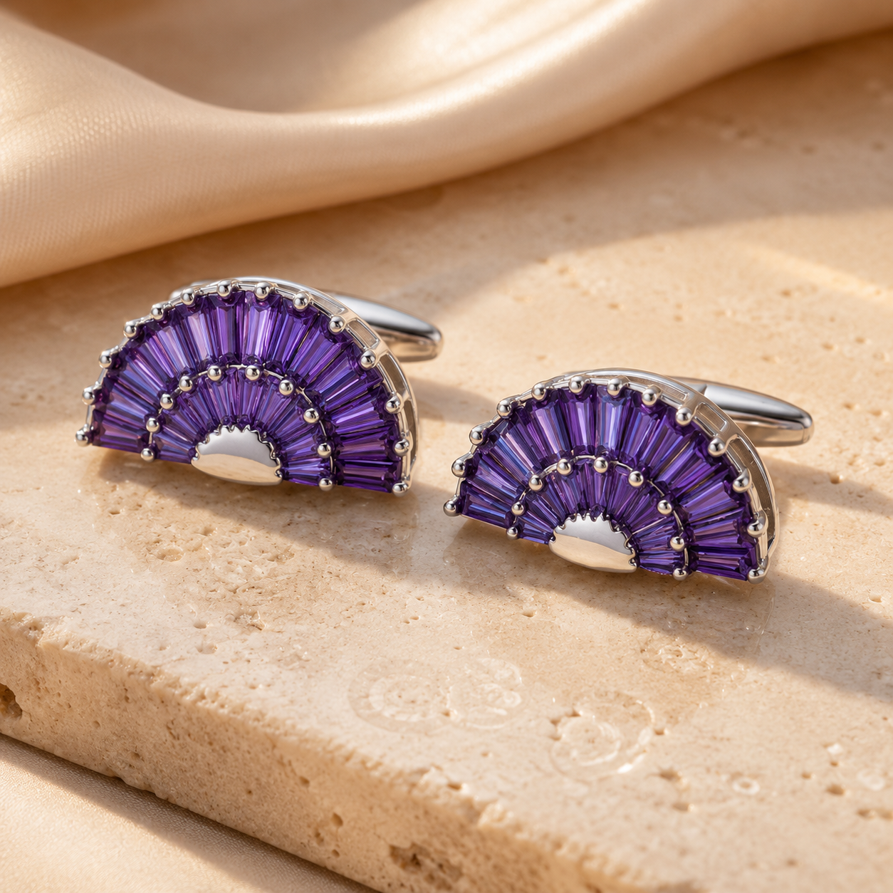 White Fan Crystal Cufflinks