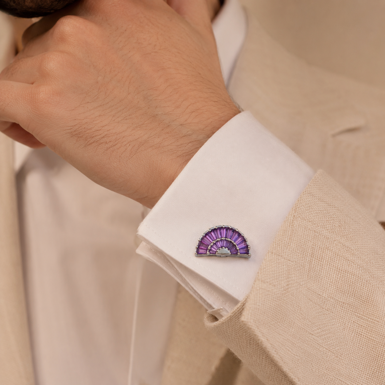 Purple Fan Crystal Cufflinks