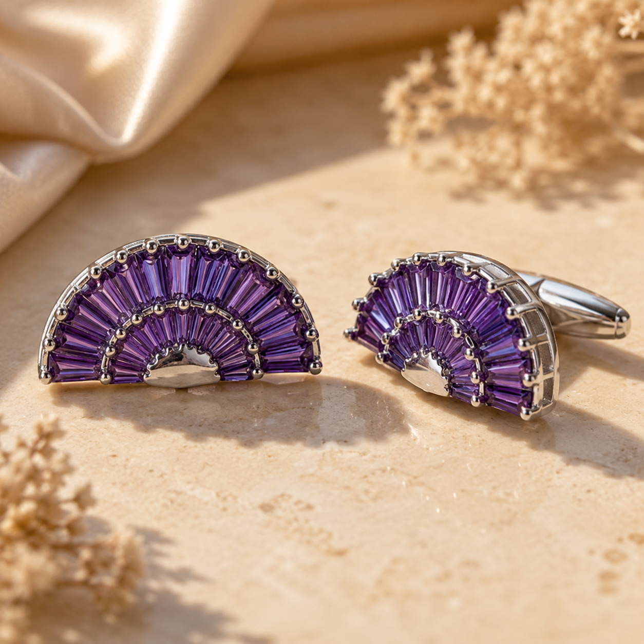 Purple Fan Crystal Cufflinks