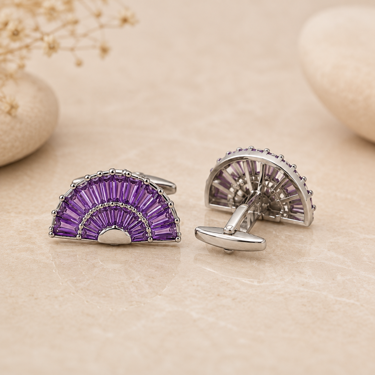 Purple Fan Crystal Cufflinks