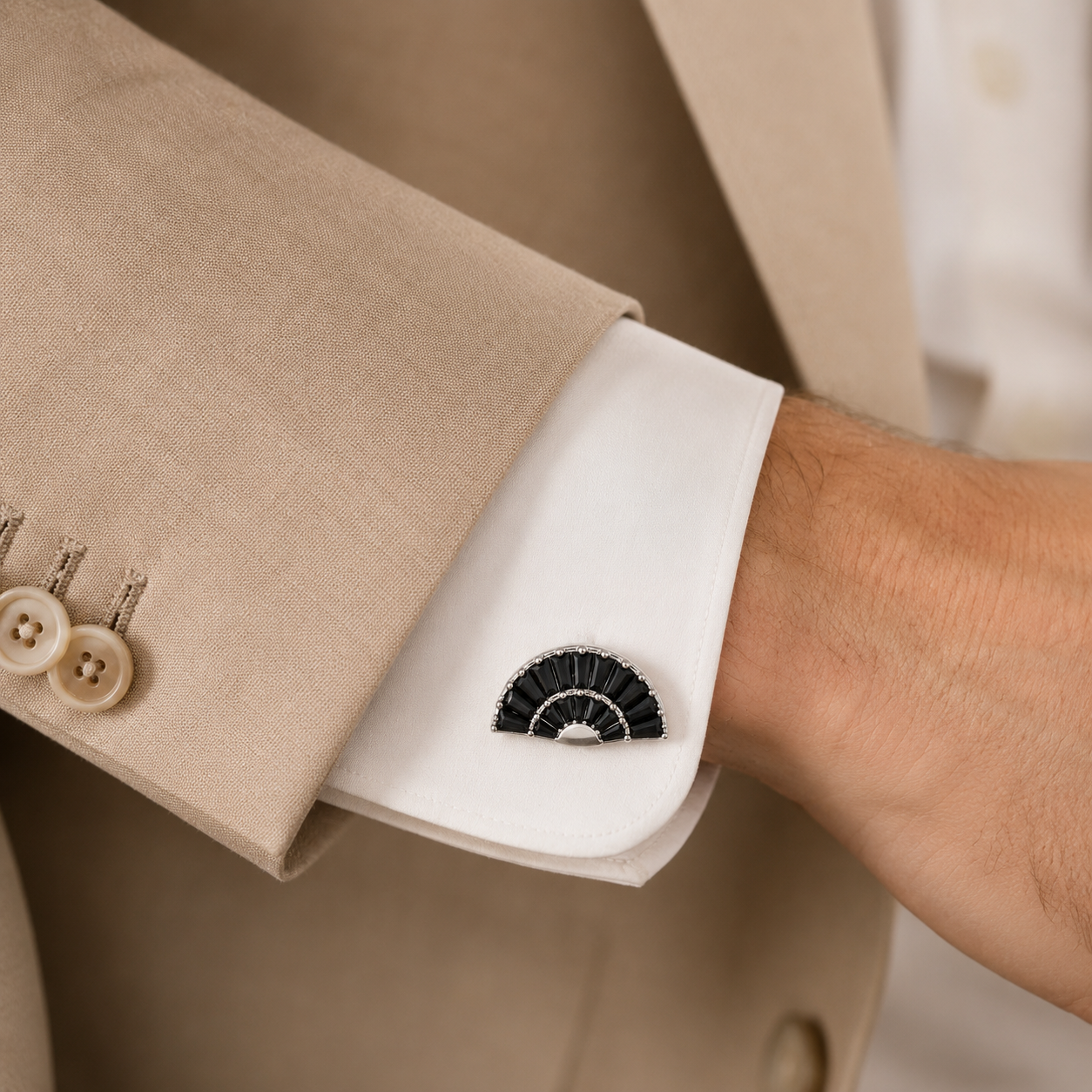 Black Fan Crystal Cufflinks