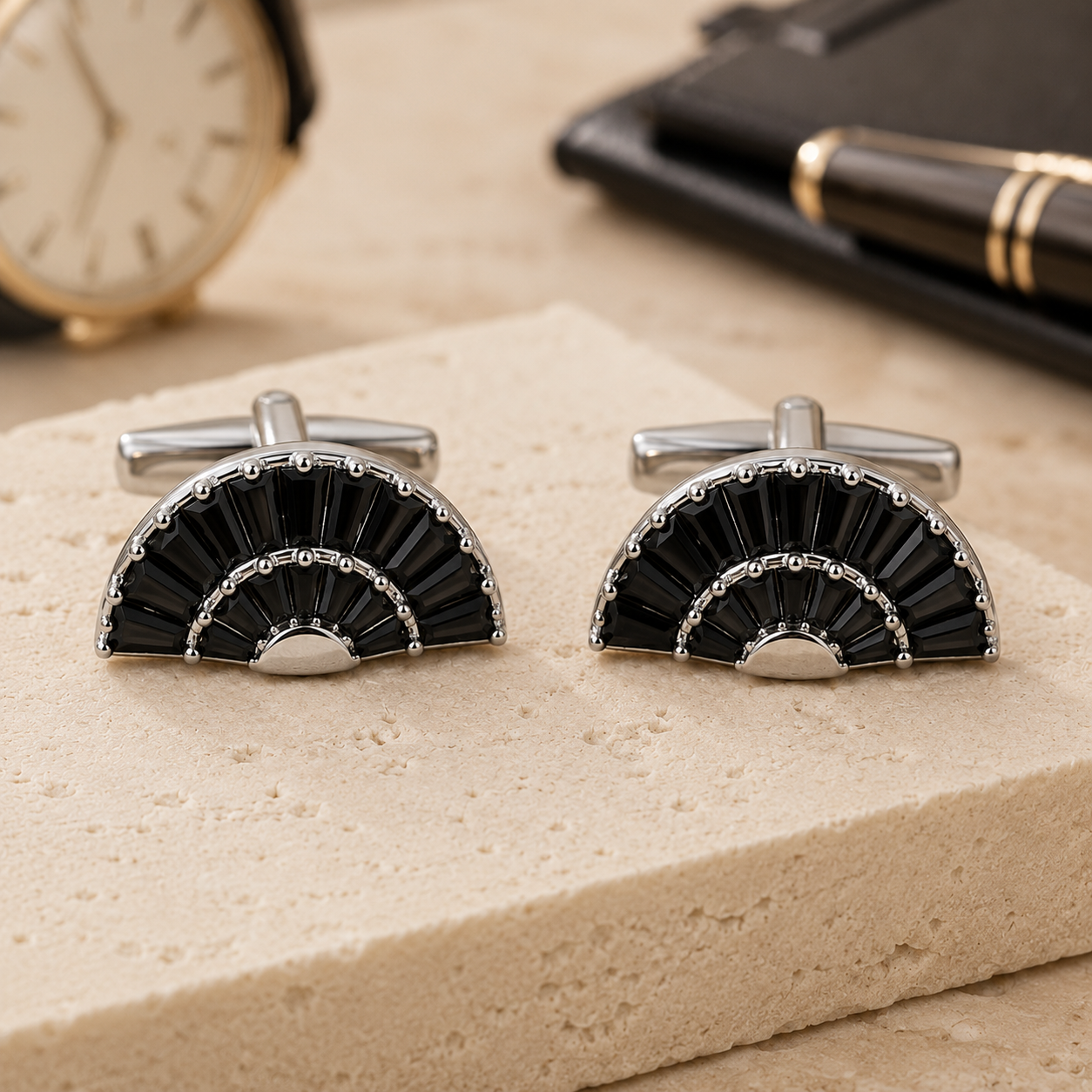 Black Fan Crystal Cufflinks