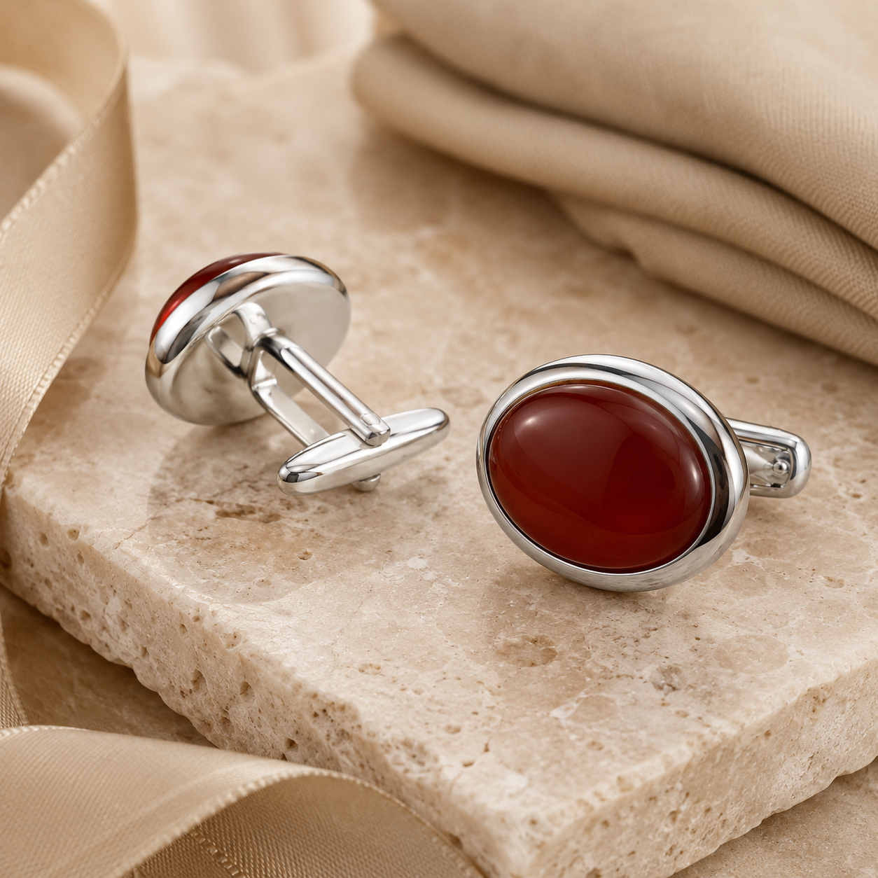Red Oval Agate Cufflinks
