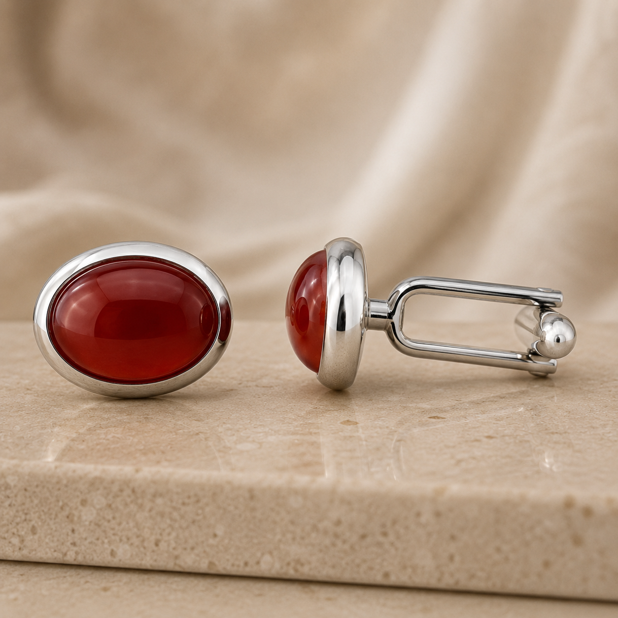 Red Oval Agate Cufflinks
