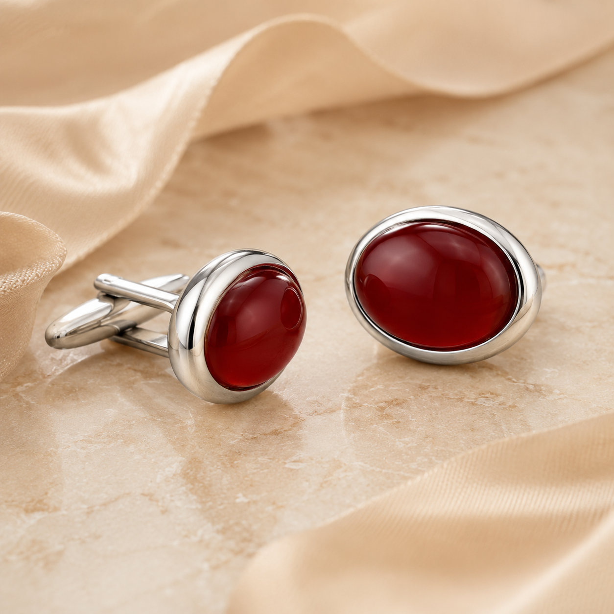 Red Oval Agate Cufflinks