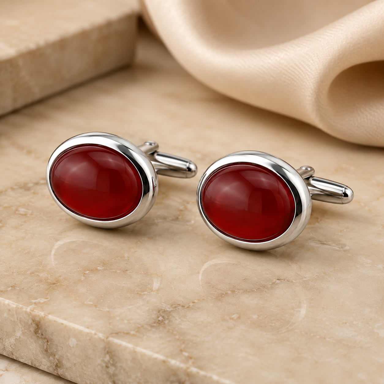 Red Oval Agate Cufflinks