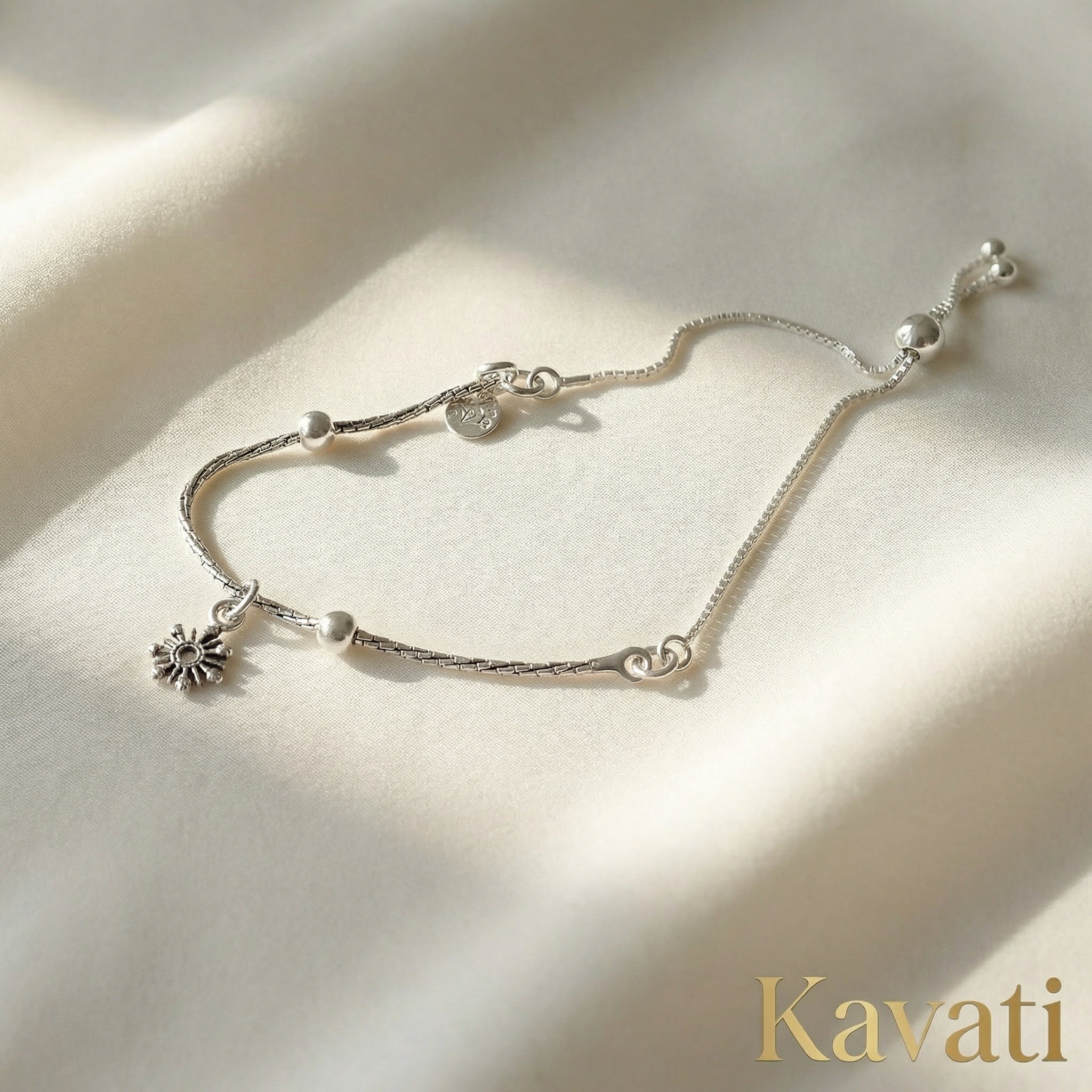 Handmade 925 Sterling Silver Sun Charm Anklet
