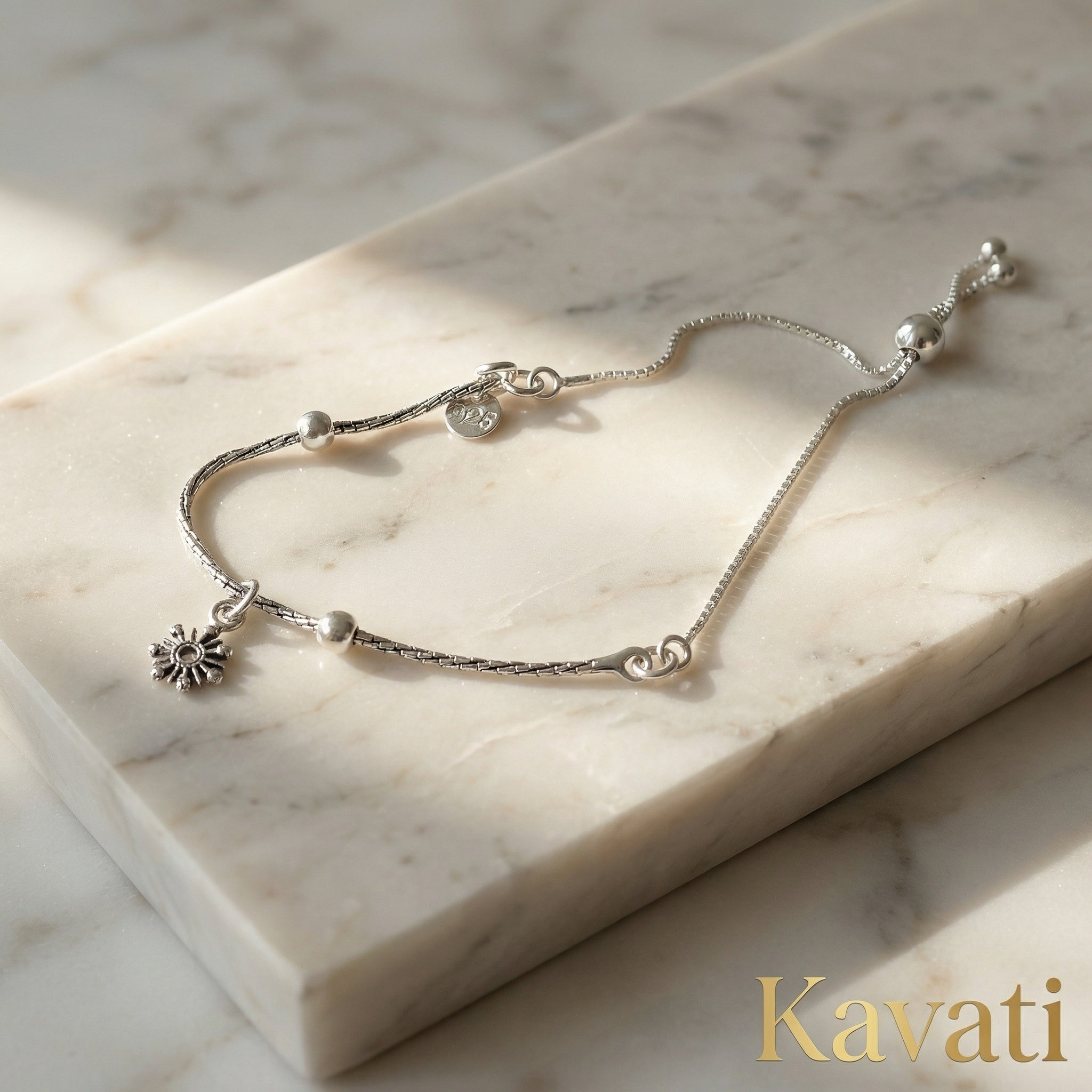 Handmade 925 Sterling Silver Sun Charm Anklet