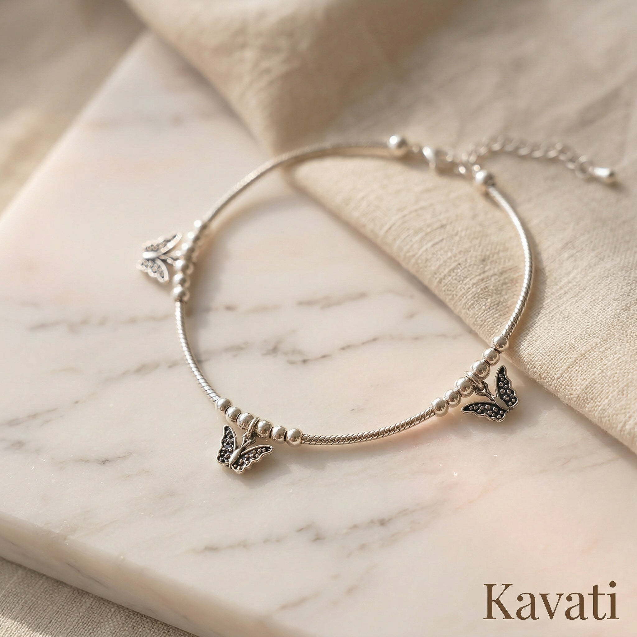 Handmade 925 Sterling Silver Butterfly Anklet