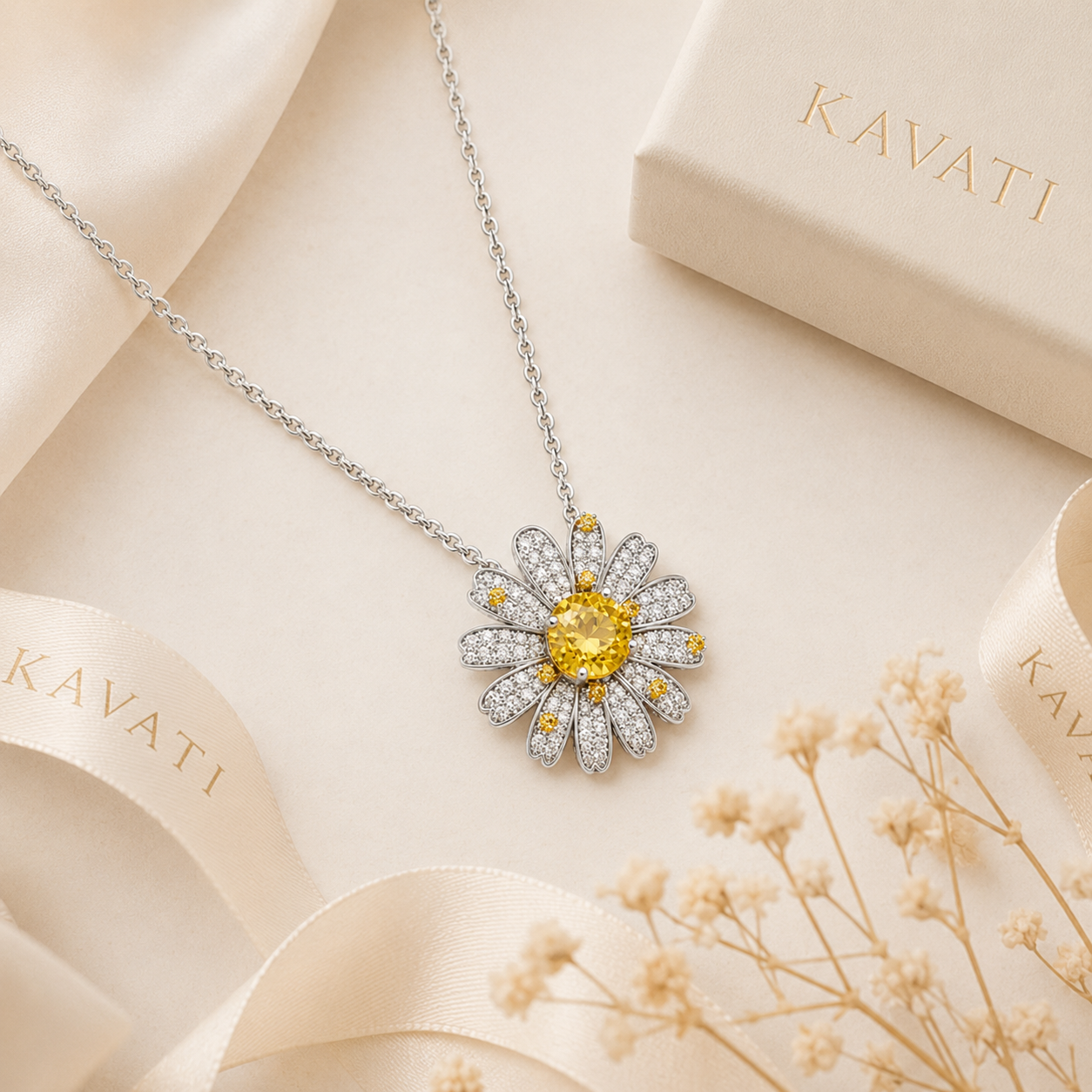 Sunflower Pendant Necklace 925 Sterling Silver