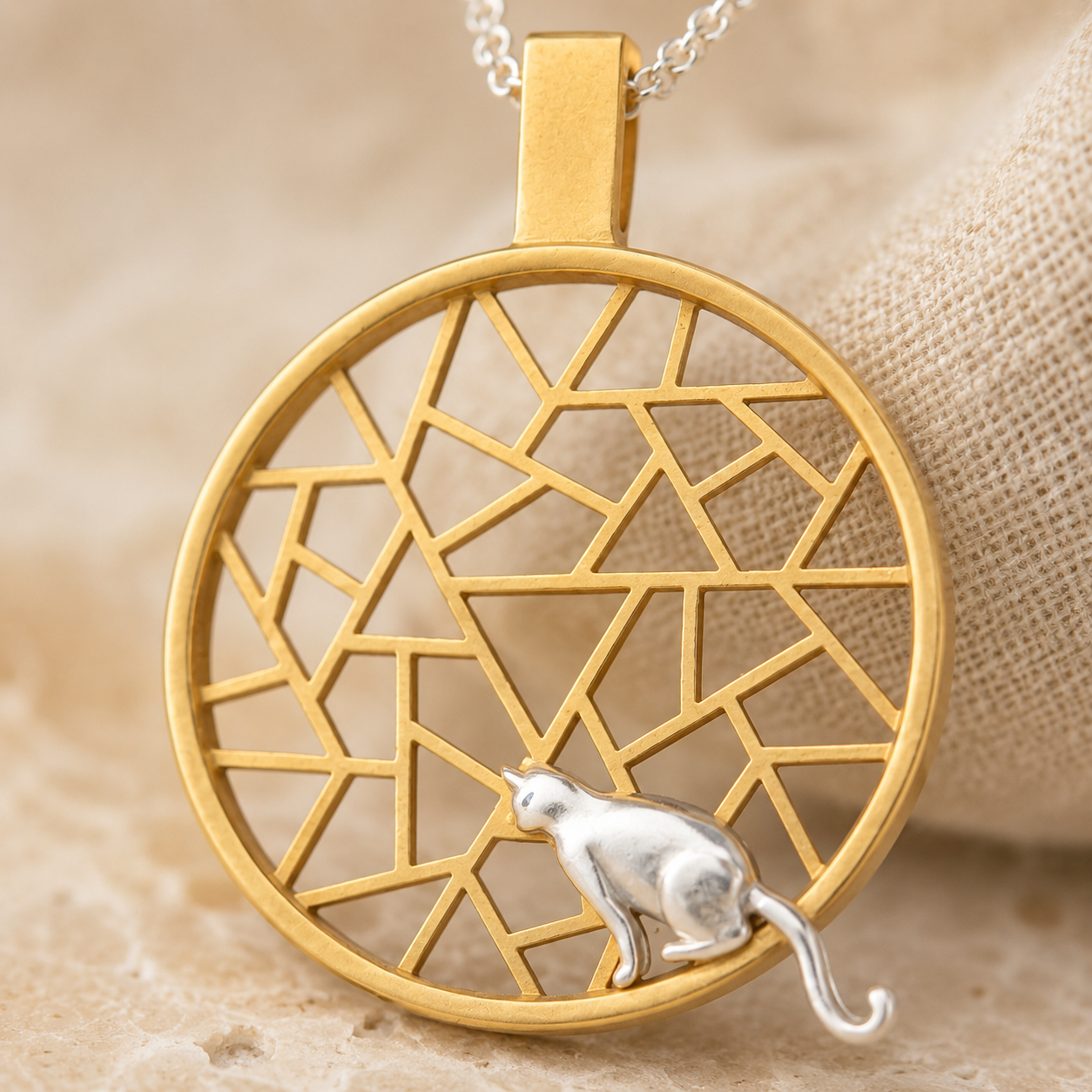 Gold Coated 925 Cat Pendant Necklace
