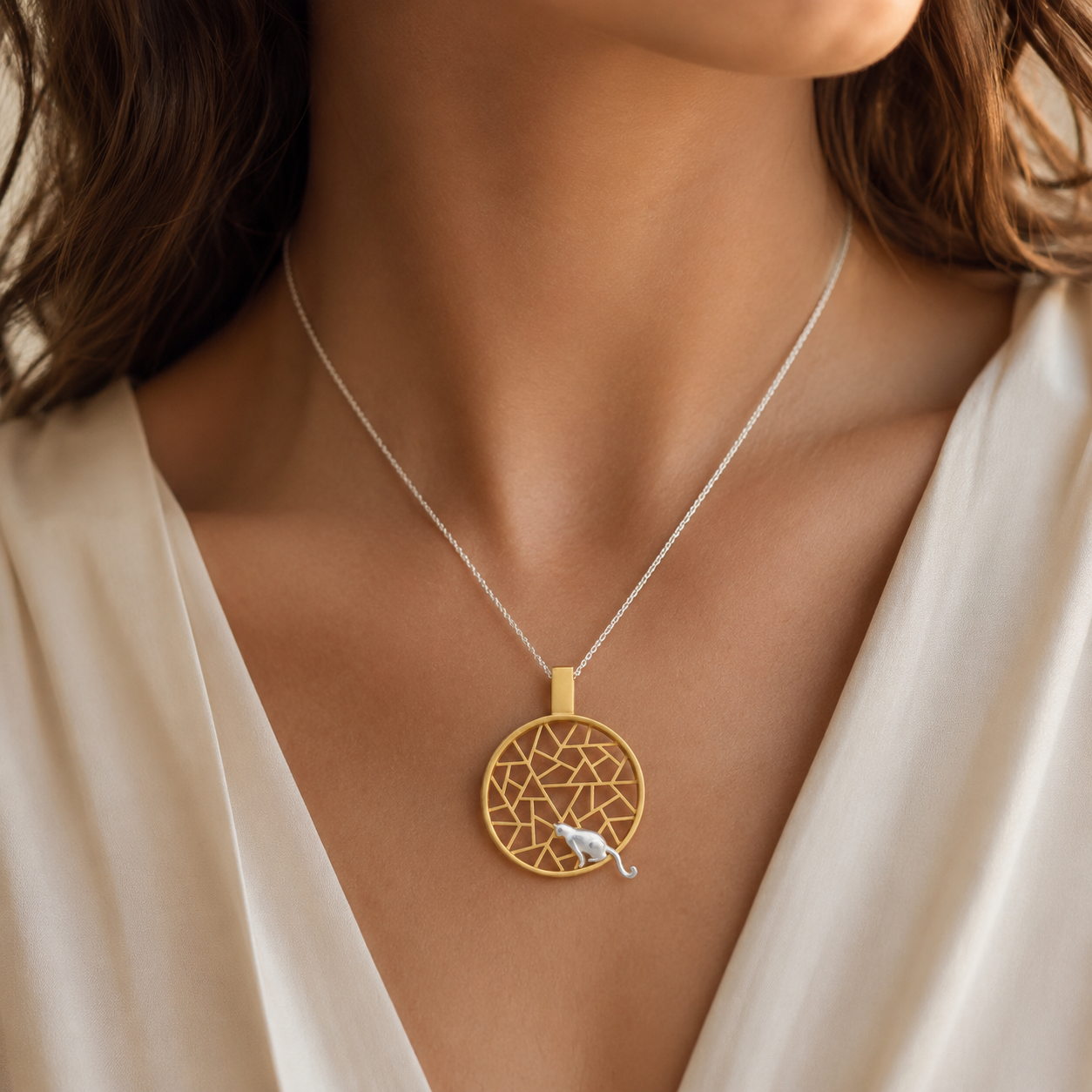 Gold Coated 925 Cat Pendant Necklace