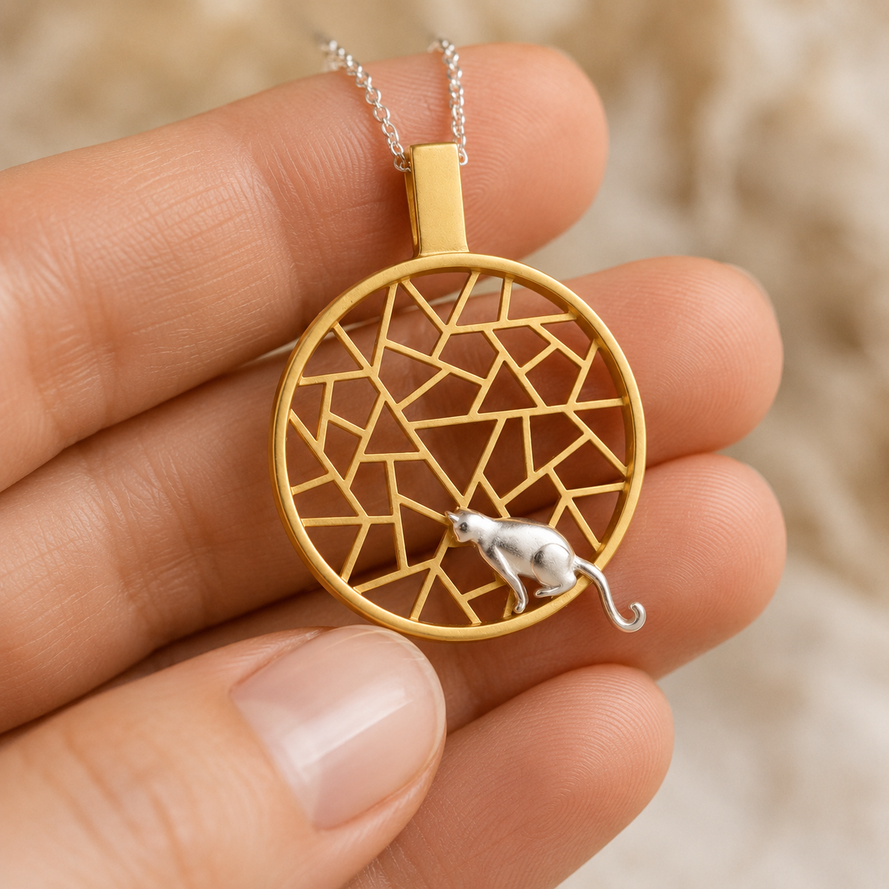 Gold Coated 925 Cat Pendant Necklace