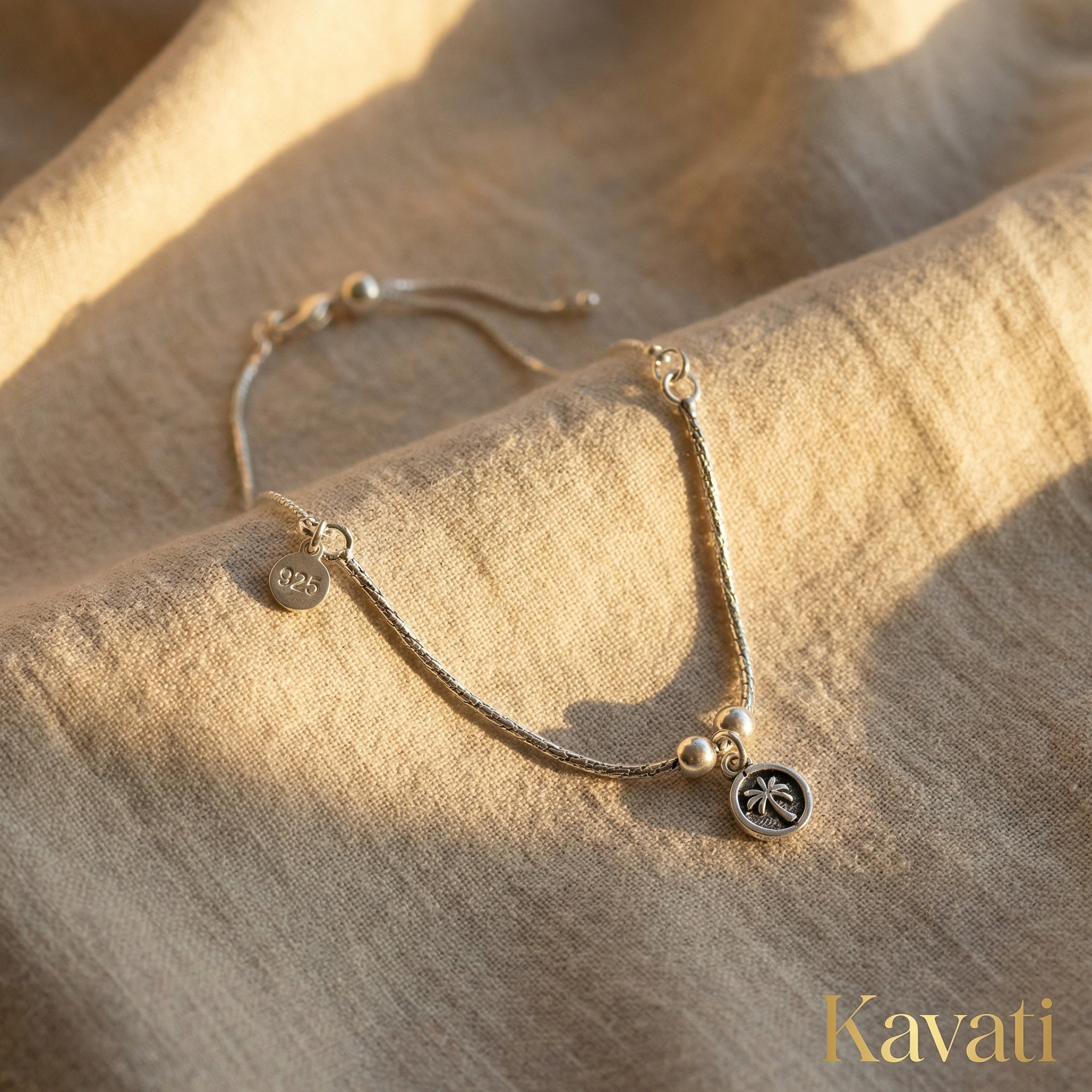 Handmade 925 Sterling Silver Palm Tree Anklet