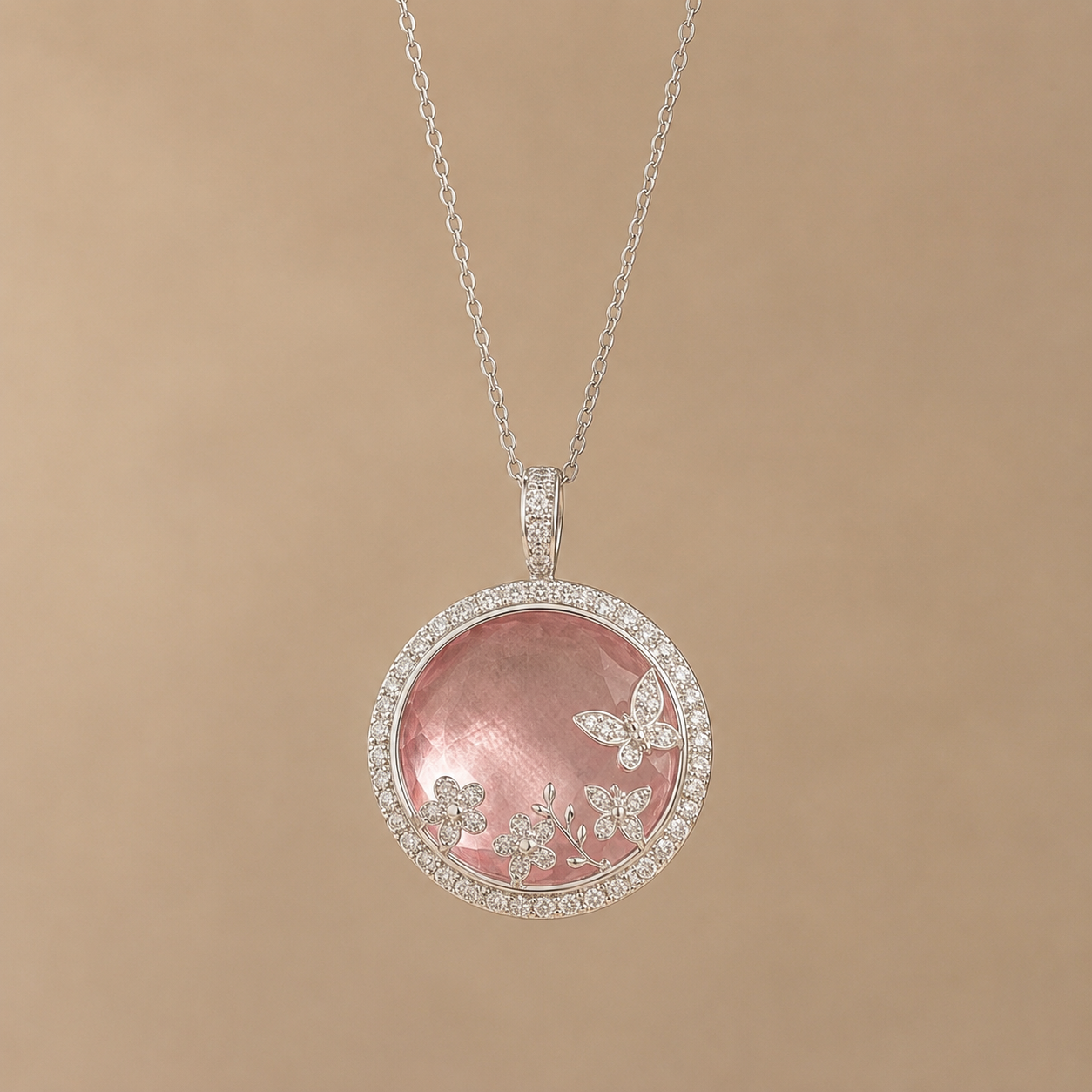 Blush Butterfly Garden Circle Pendant