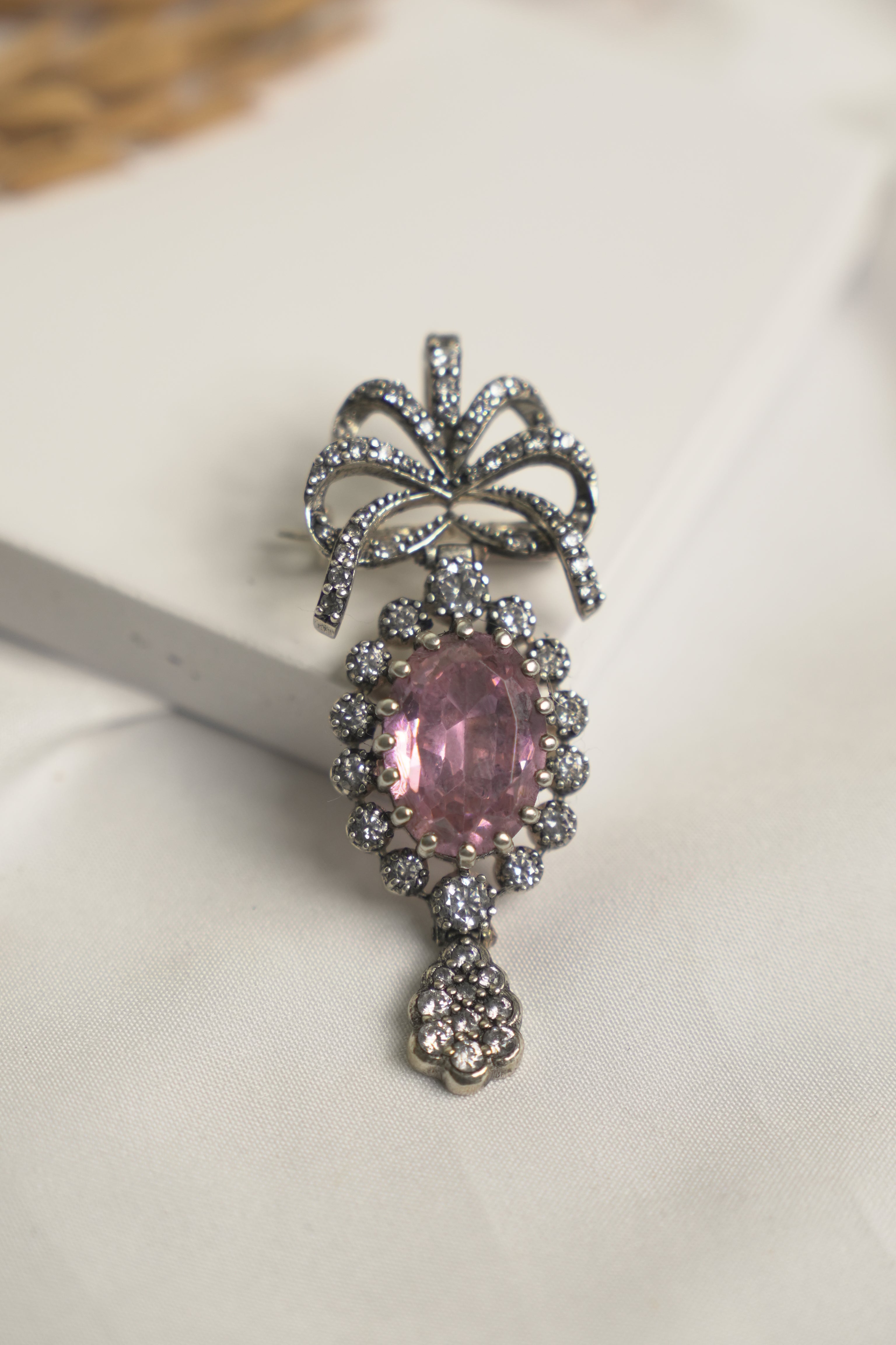 Pink Crystal Ribbon Brooch