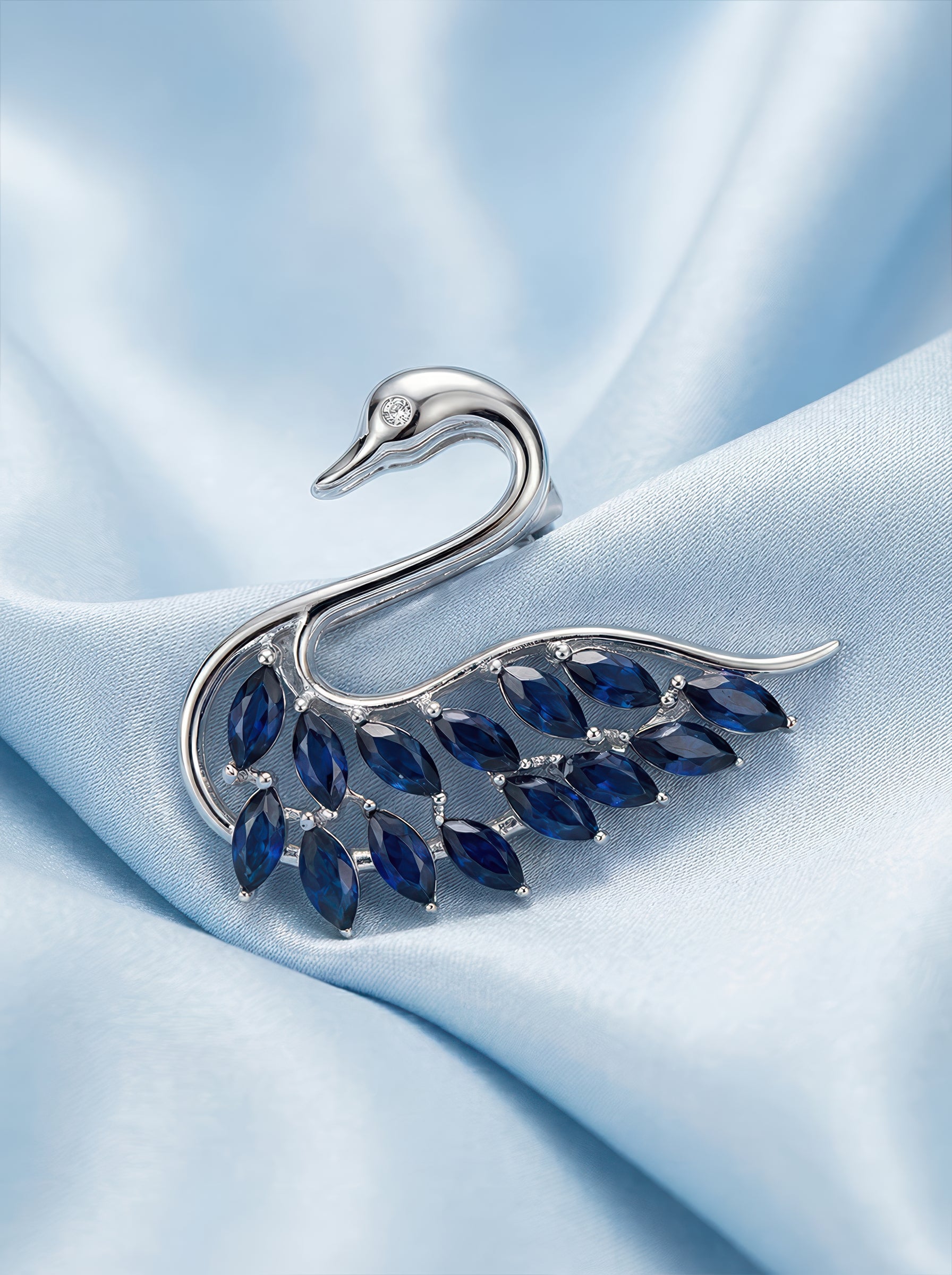 Sapphire Swan Brooch Pendant