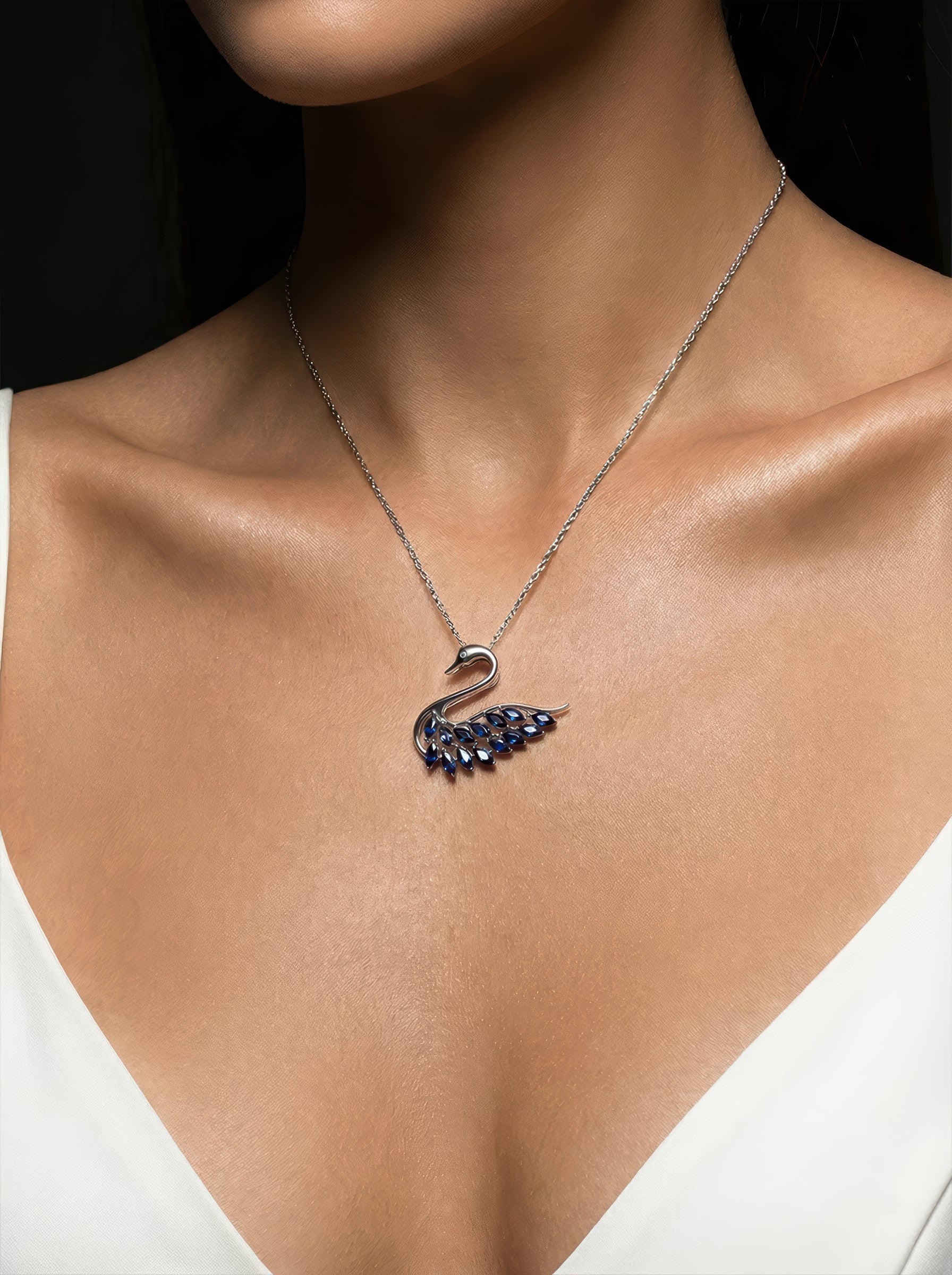 Sapphire Swan Brooch Pendant