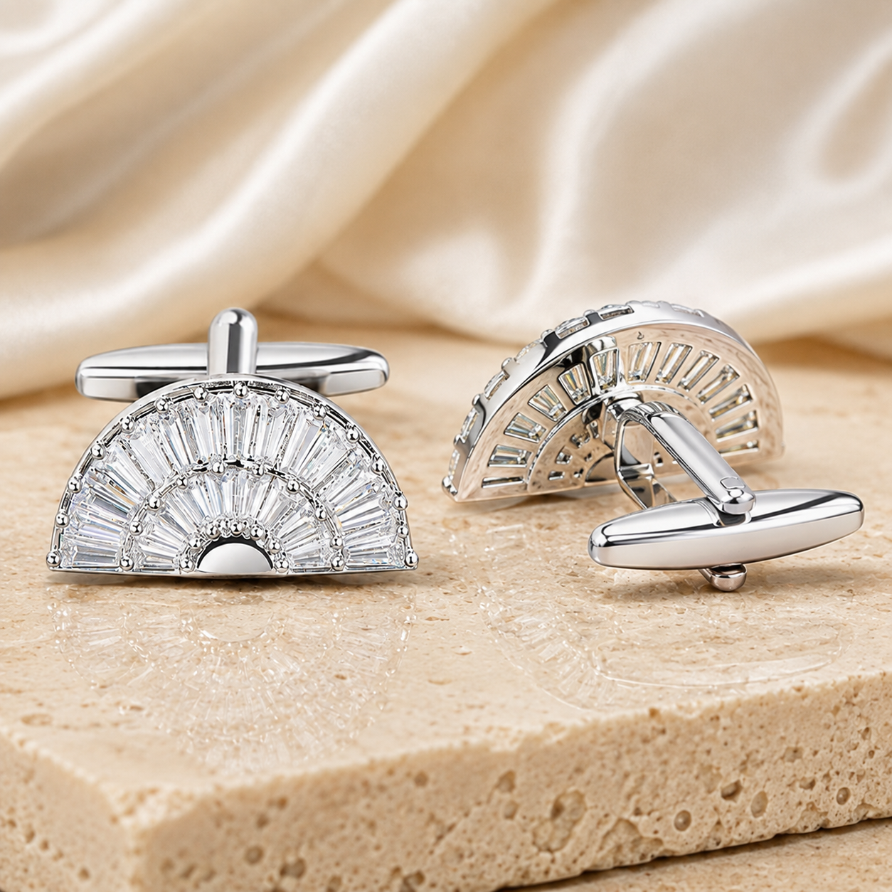 White Fan Crystal Cufflinks