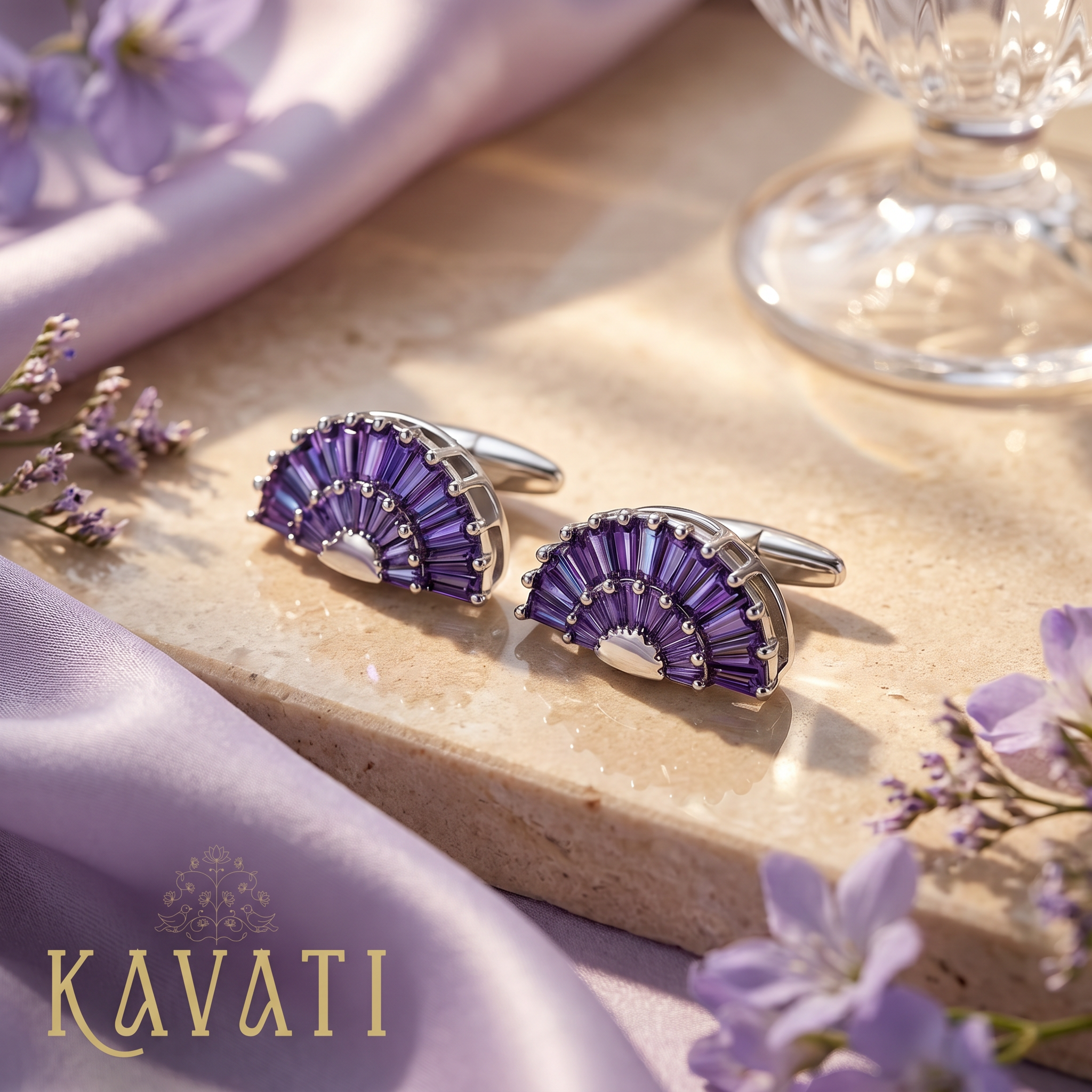 Purple Fan Crystal Cufflinks