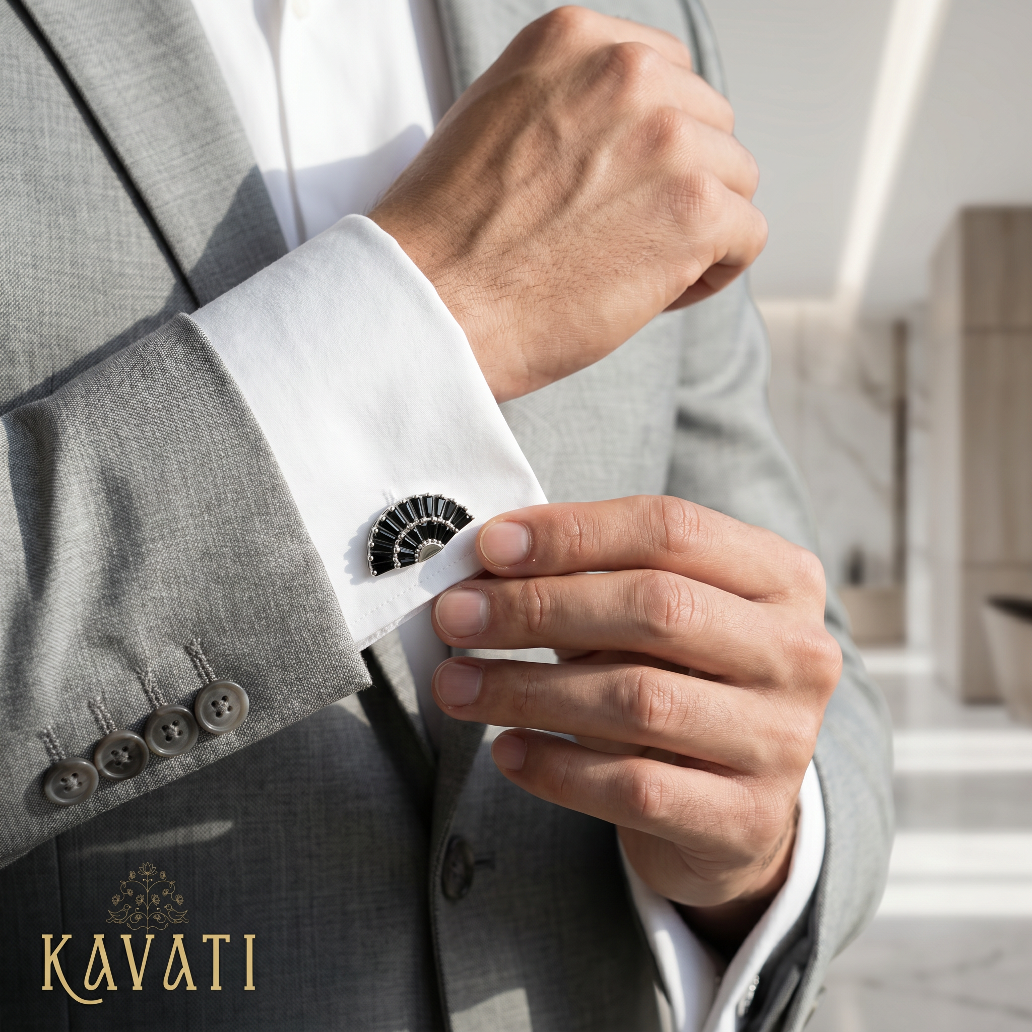 Black Fan Crystal Cufflinks