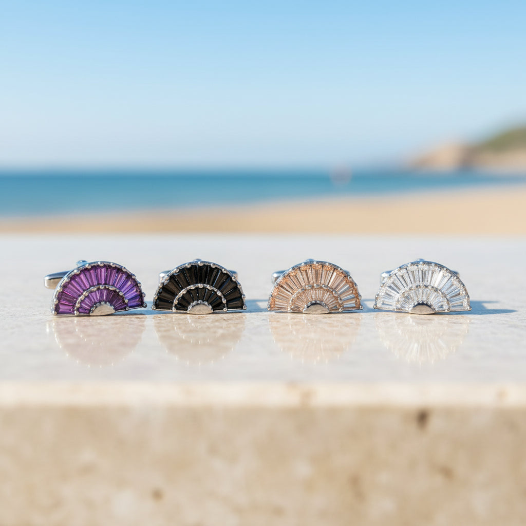 White Fan Crystal Cufflinks