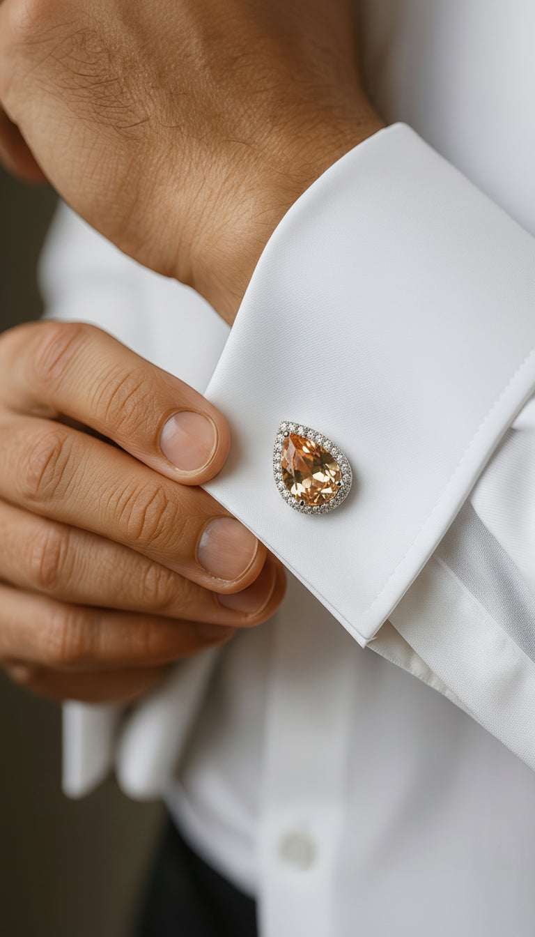 Champagne Water Drop Crystal Cufflinks