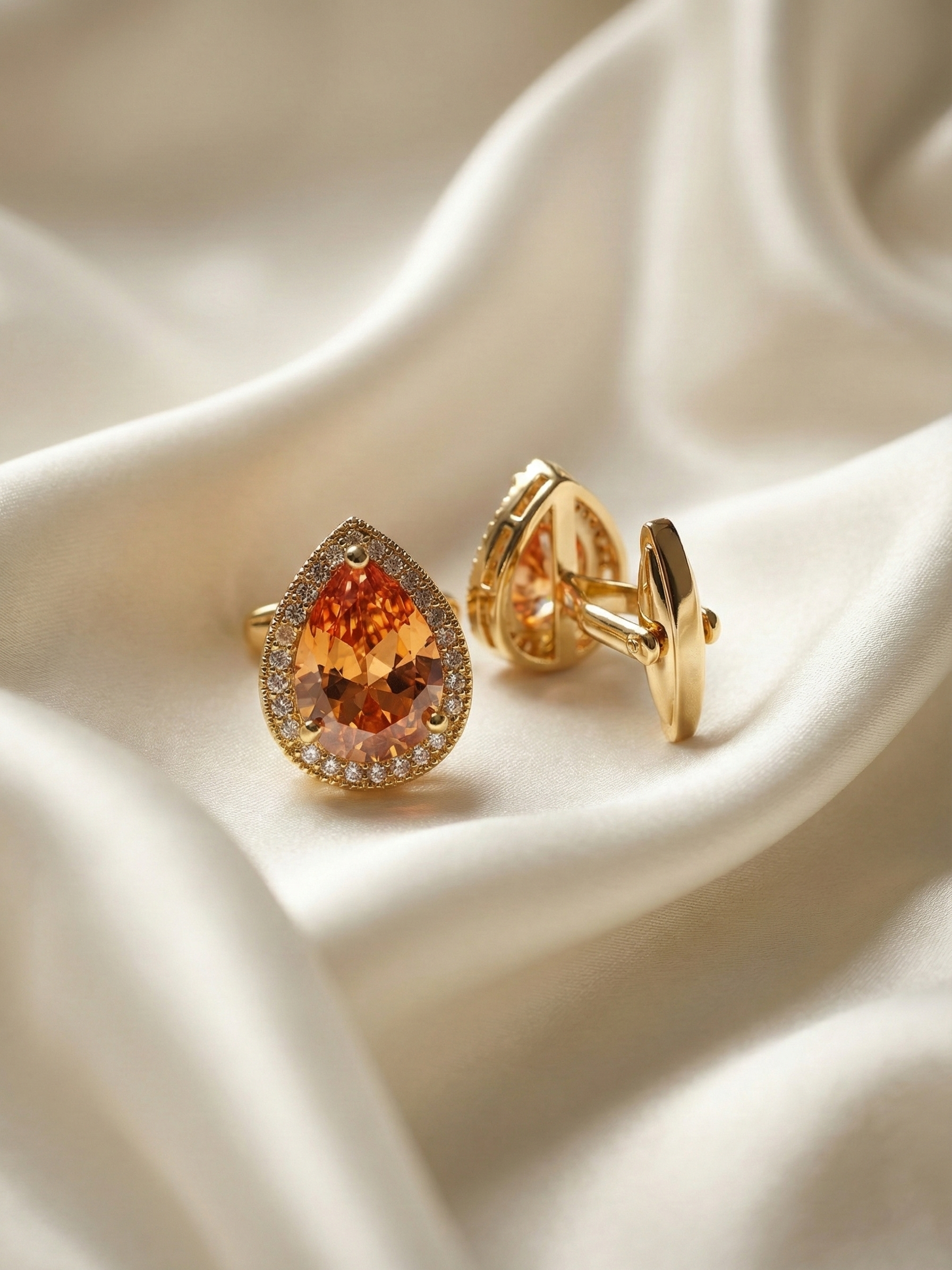 Champagne Water Drop Crystal Cufflinks