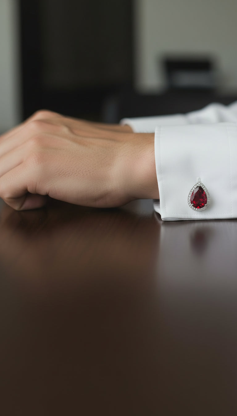 Red Water Drop Crystal Cufflinks