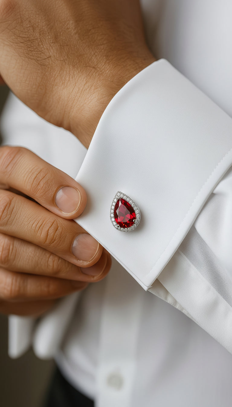 Red Water Drop Crystal Cufflinks