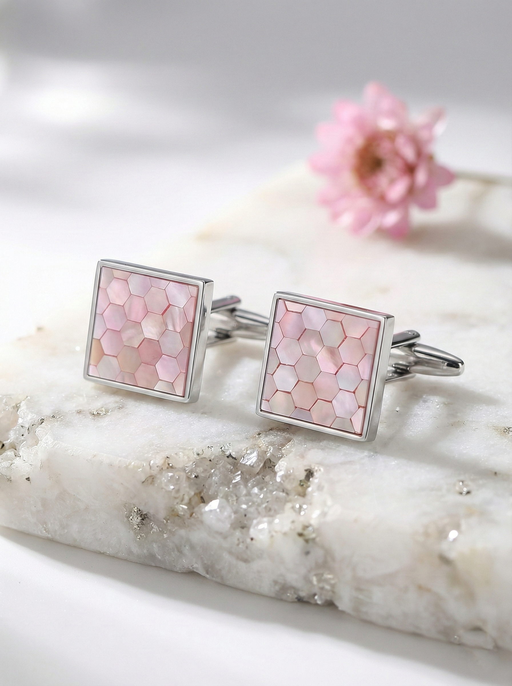 Pink Mother of Pearl Square Cufflinks