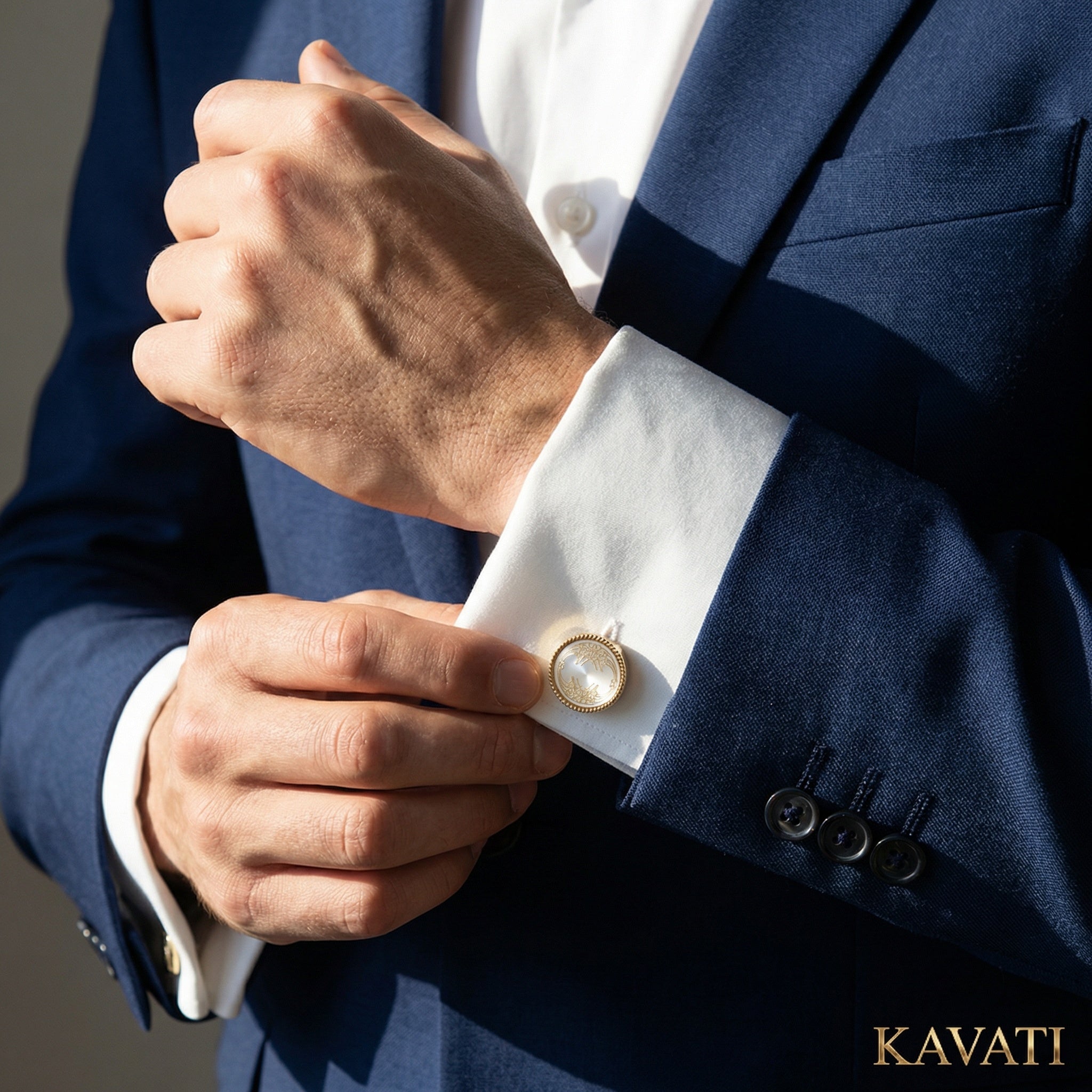 Side view of a round cufflink showing the bullet back fastening