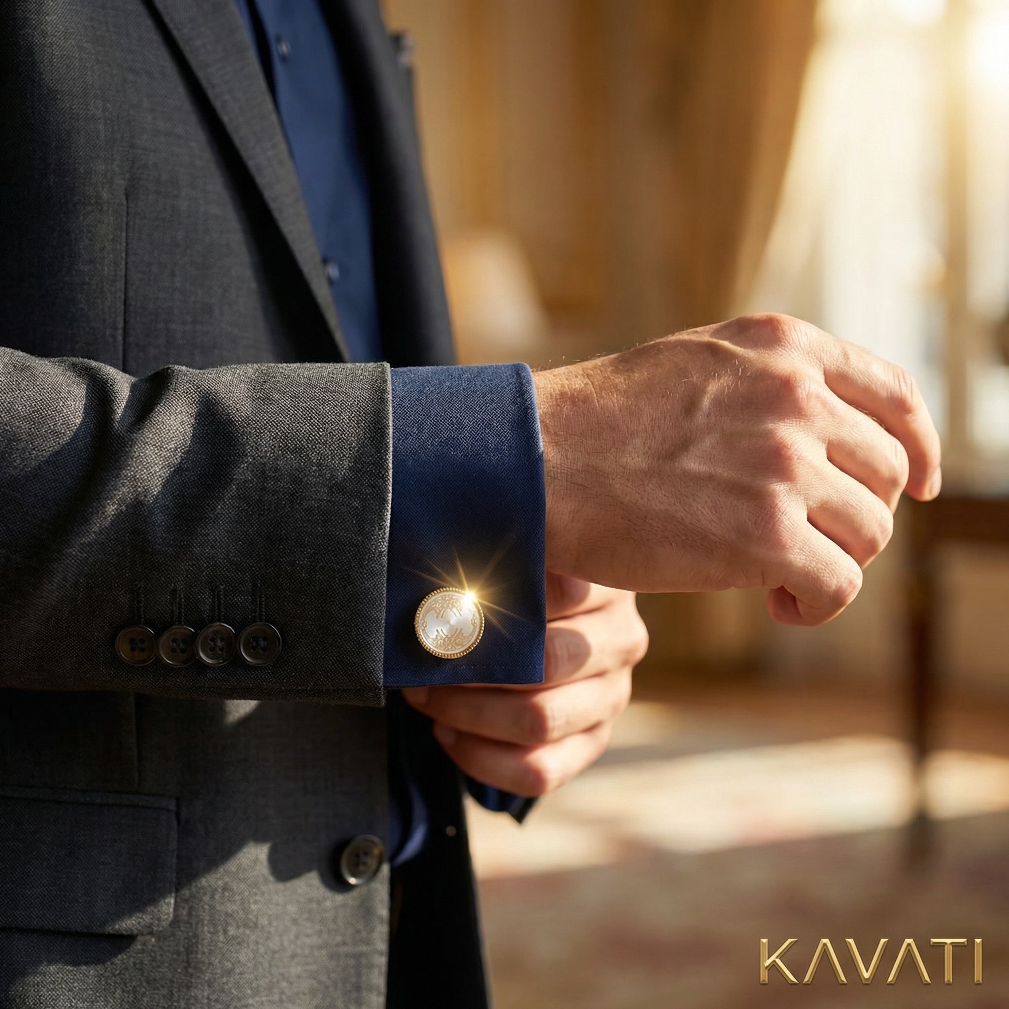 Gold plated white enamel cufflinks styled as a formal shirt accessory