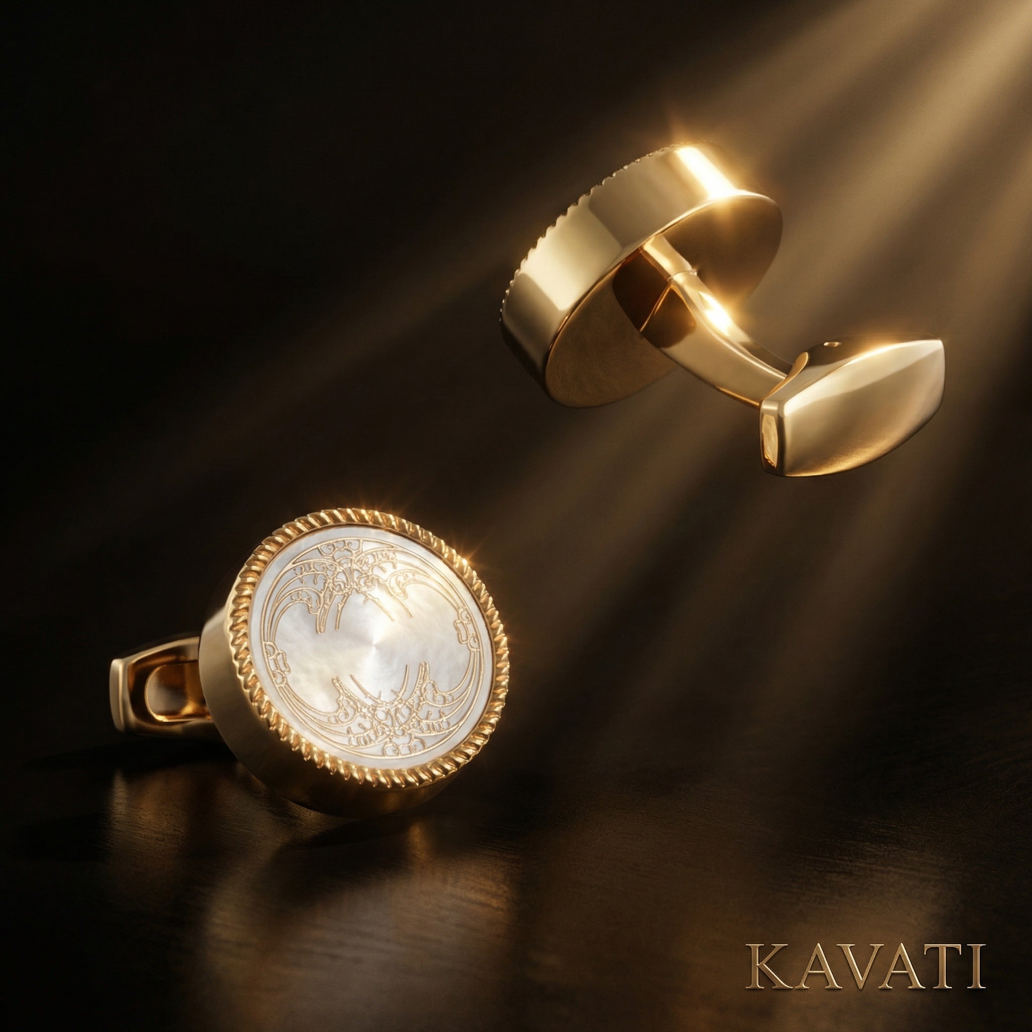 Pair of white enamel cufflinks in a gold tone round setting