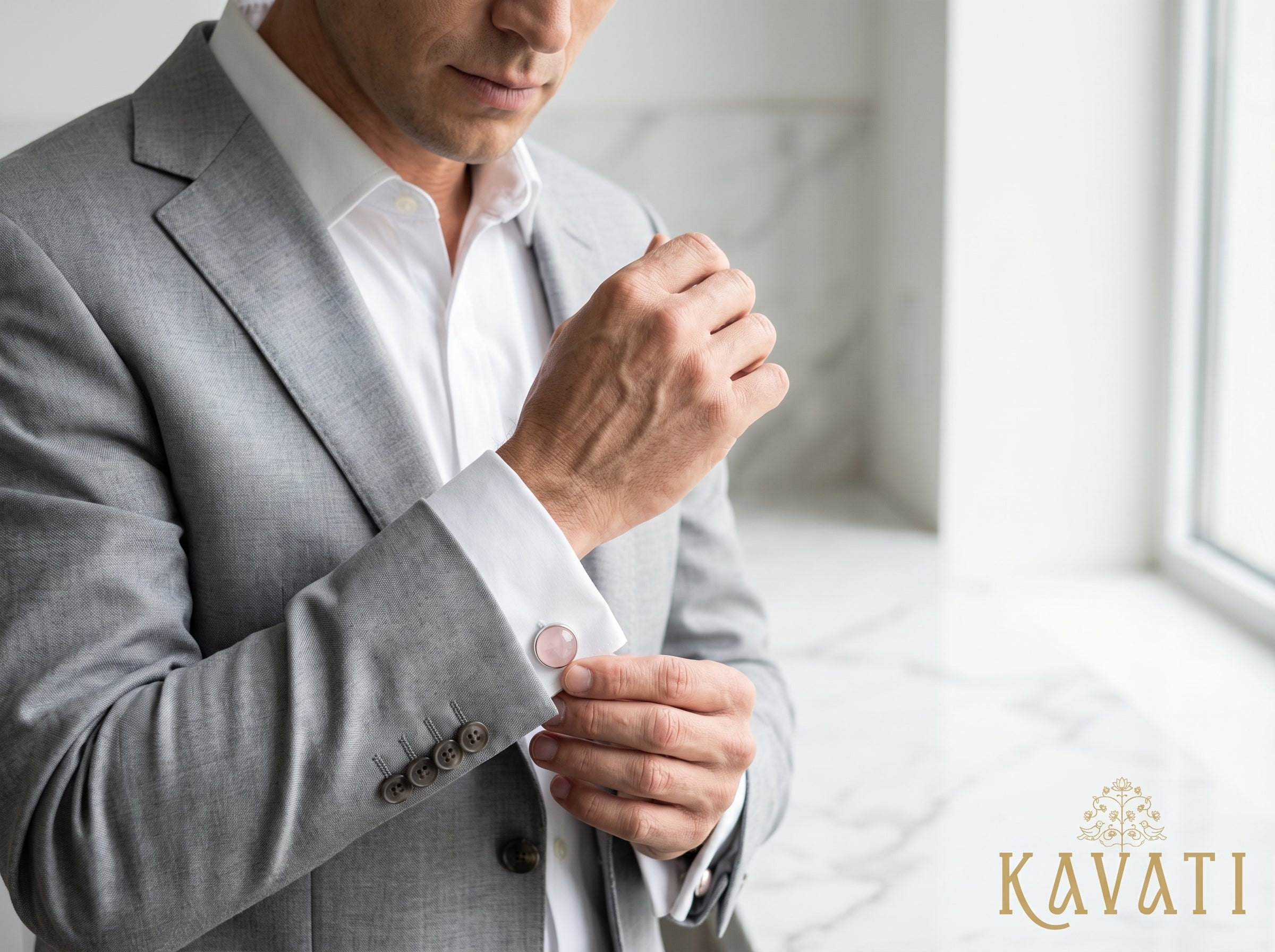 Pink Agate Cufflinks in Polished Silver