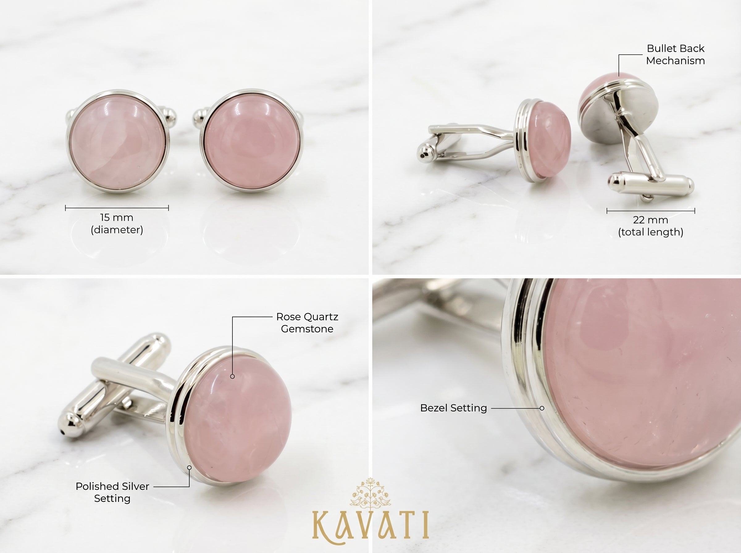 Pink Agate Cufflinks in Polished Silver
