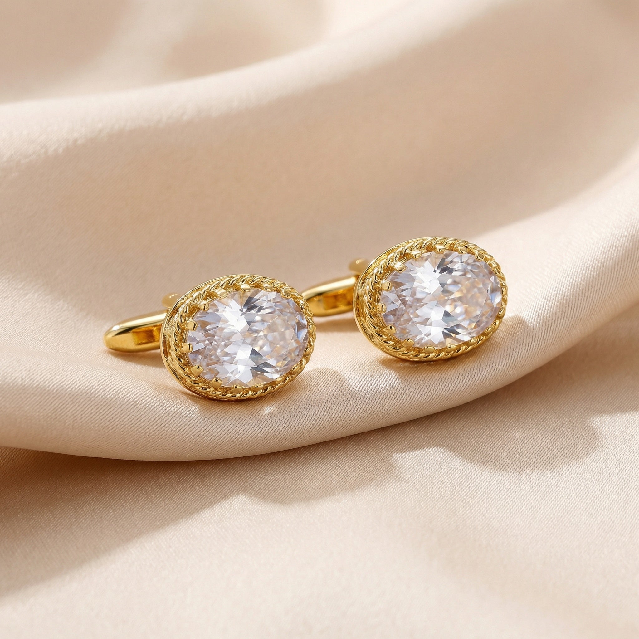 Clear Oval Cubic Zirconia Cufflinks