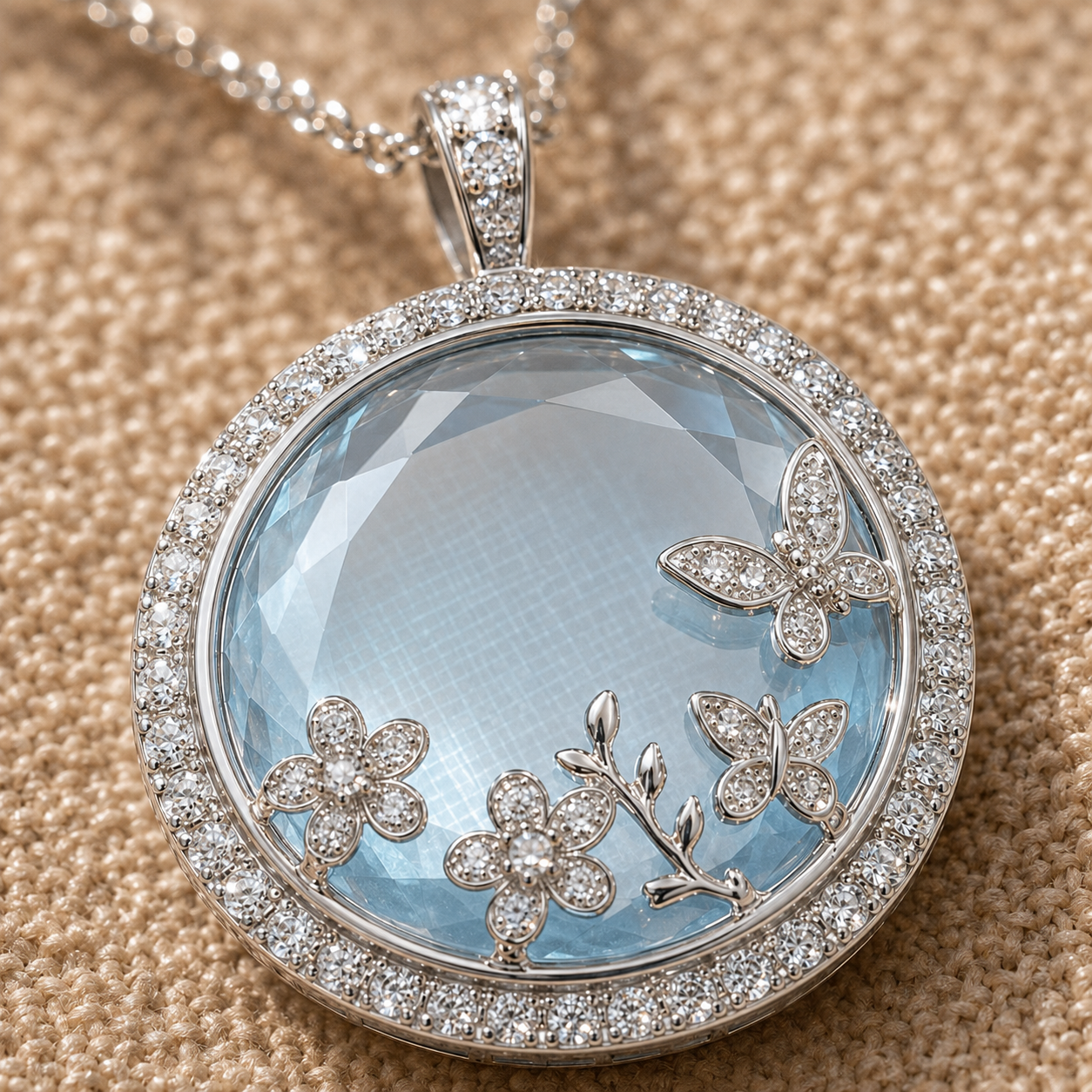 Azure Butterfly Garden Circle Pendant