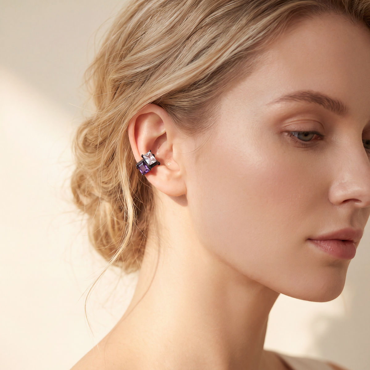 Molten Frame Ear Cuff in black tone, front view