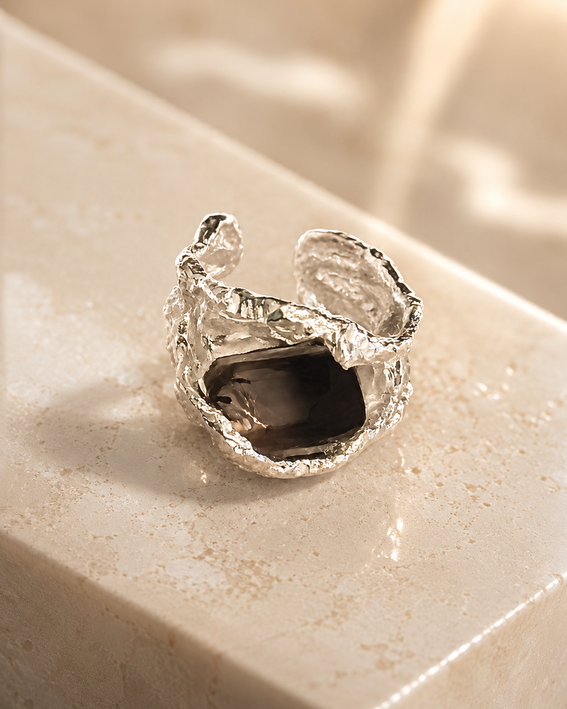 Dark Violet CZ Ear Cuff in 925 Sterling Silver with Sculptural Molten Texture