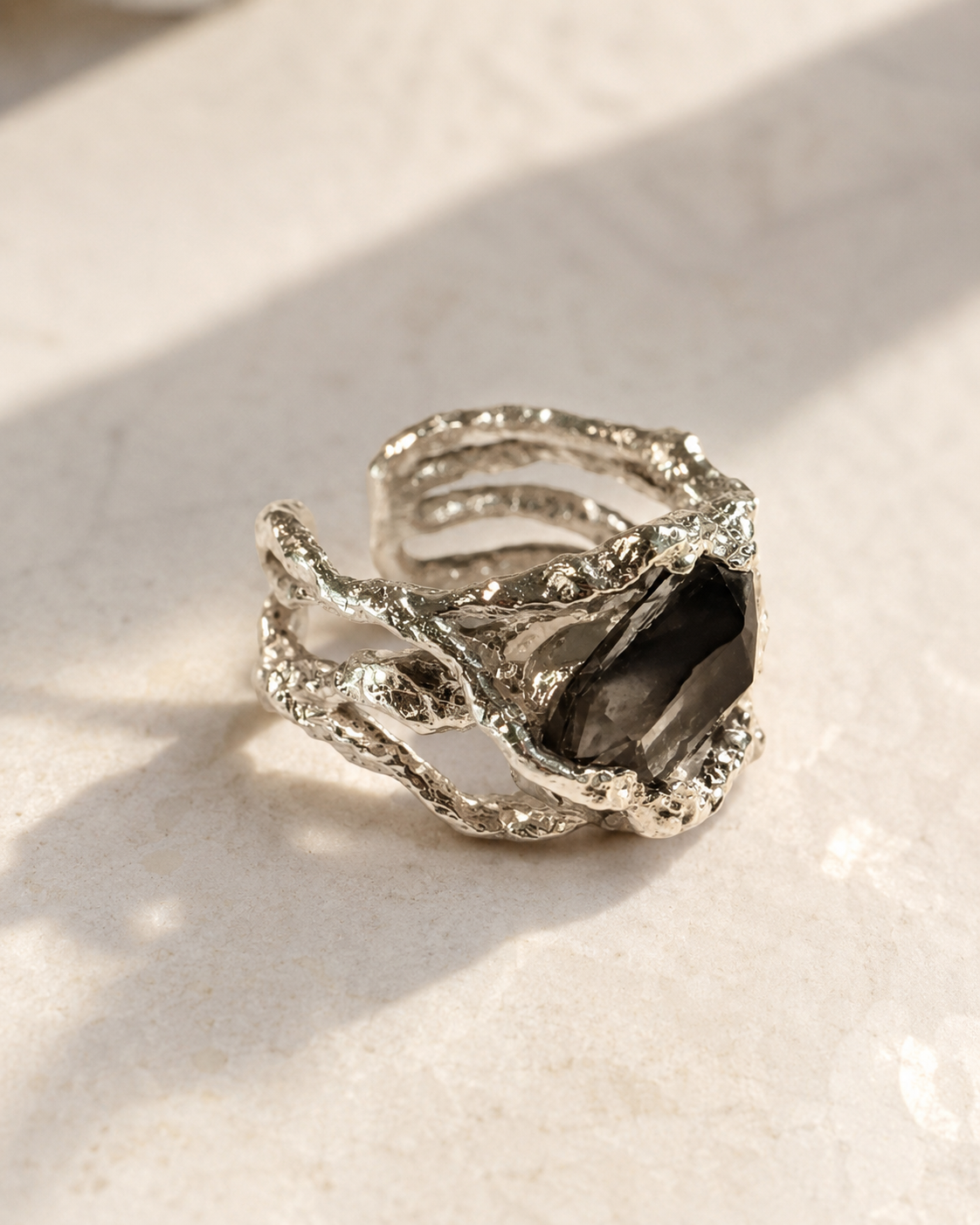 Dark Violet CZ Ear Cuff in 925 Sterling Silver with Sculptural Molten Texture