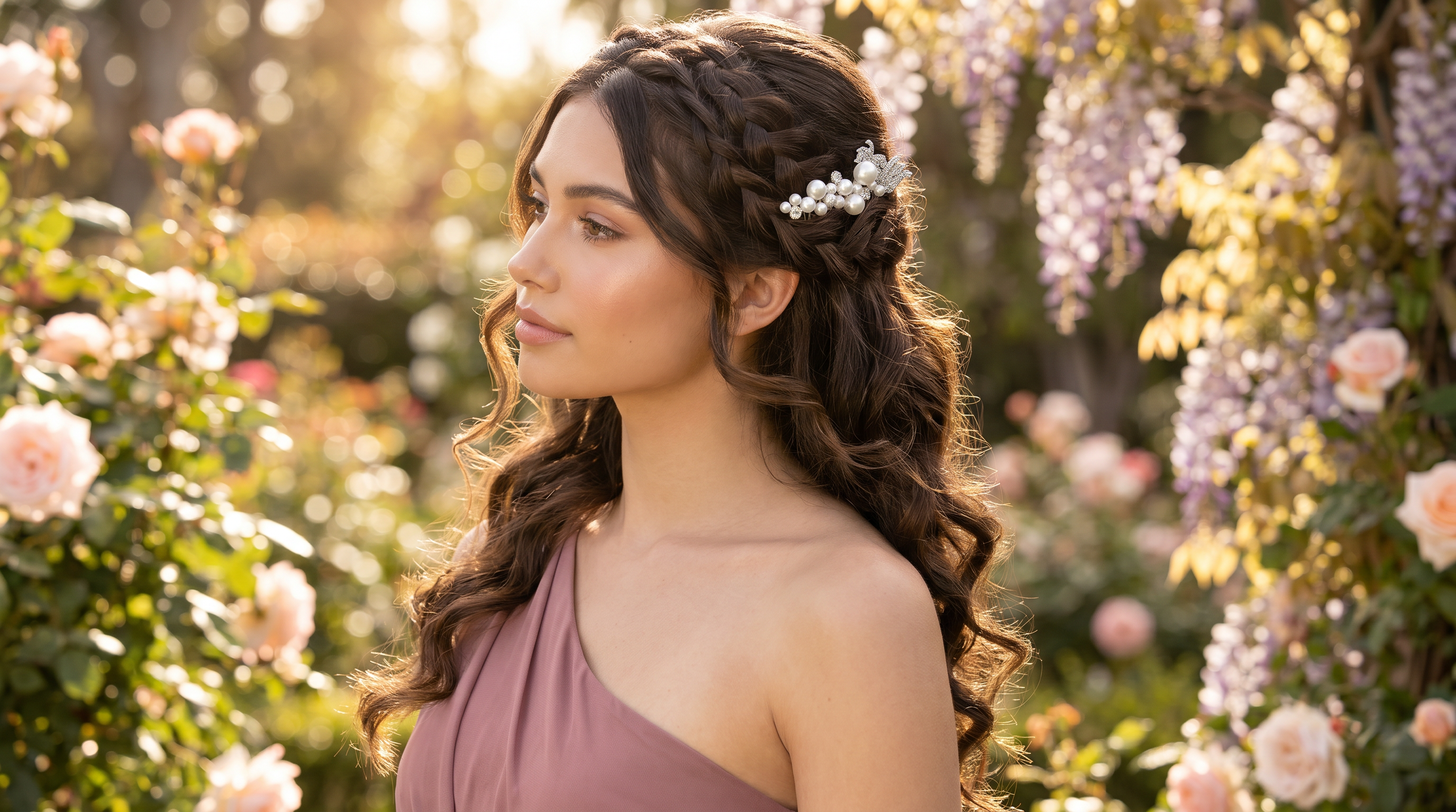 Two pearl and crystal hair combs styled as wedding hair accessories