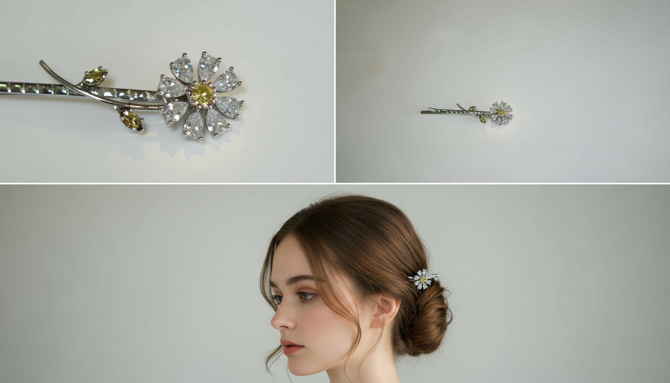 Silver Daisy Zircon Hair Accessory